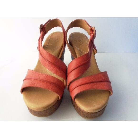NAYA Estra US 9M EUR 41 Coral Leather Platform Wedge Sandal Shoe - Picture 2 of 9